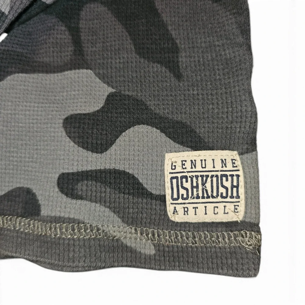 OshKosh B'gosh Thermal Shirt Boys Size 7 Grey Camo Good Long Sleeve Waffle Knit
